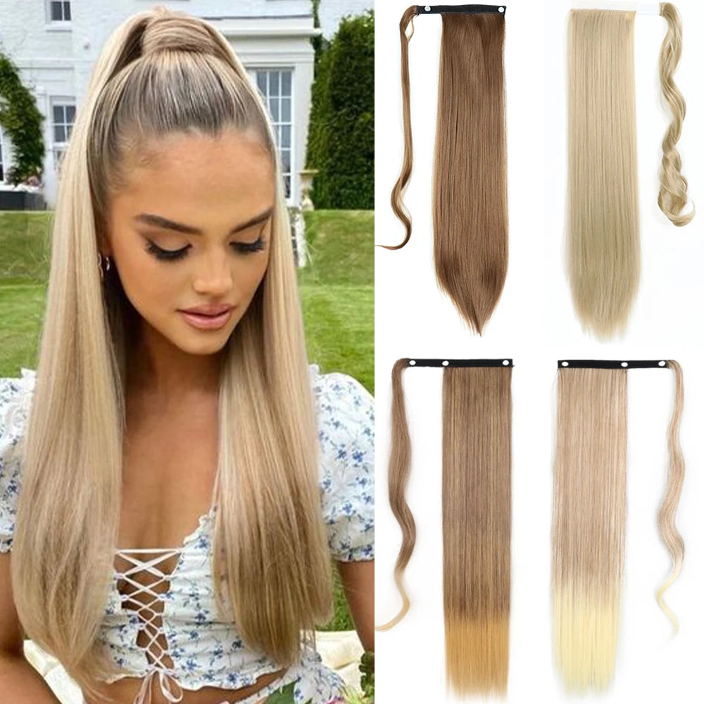 Pony Tail Fig Long Straight Ponytail Hair Synthetic Extensions Heat Resistant Hair 22 34inch Wrap Around Pony Hairpiece for Wome