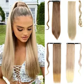 Pony Tail Fig Long Straight Ponytail Hair Synthetic Extensions Heat Resistant Hair 22 34inch Wrap Around Pony Hairpiece for Wome