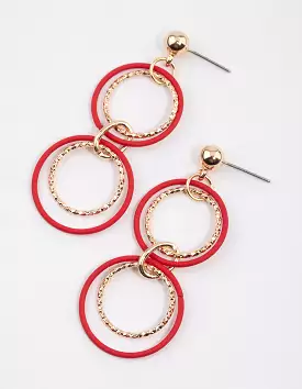 Red Multi Open Circle Drop Earrings