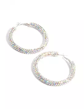 Rhodium 40mm Encrusted Hoop Earring