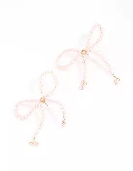 Rose Gold Beaded Bow Drop Earrings