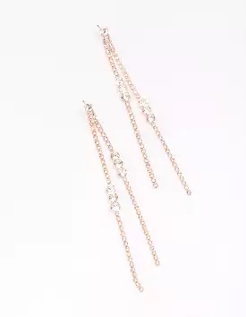 Rose Gold Diamante Trio Cluster Drop Earrings