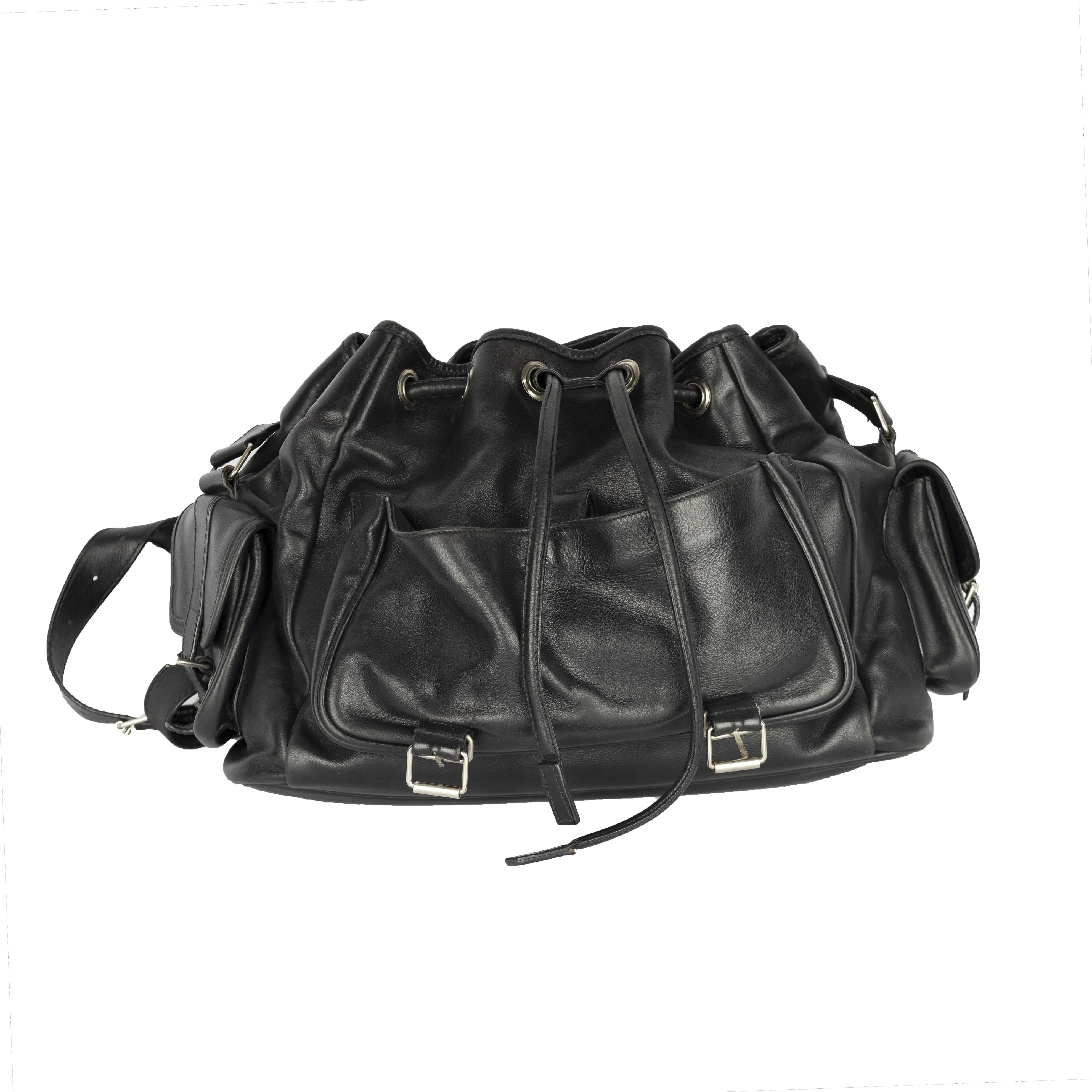 Saint Laurent Black Leather Crossbody Messenger Bag - '00s