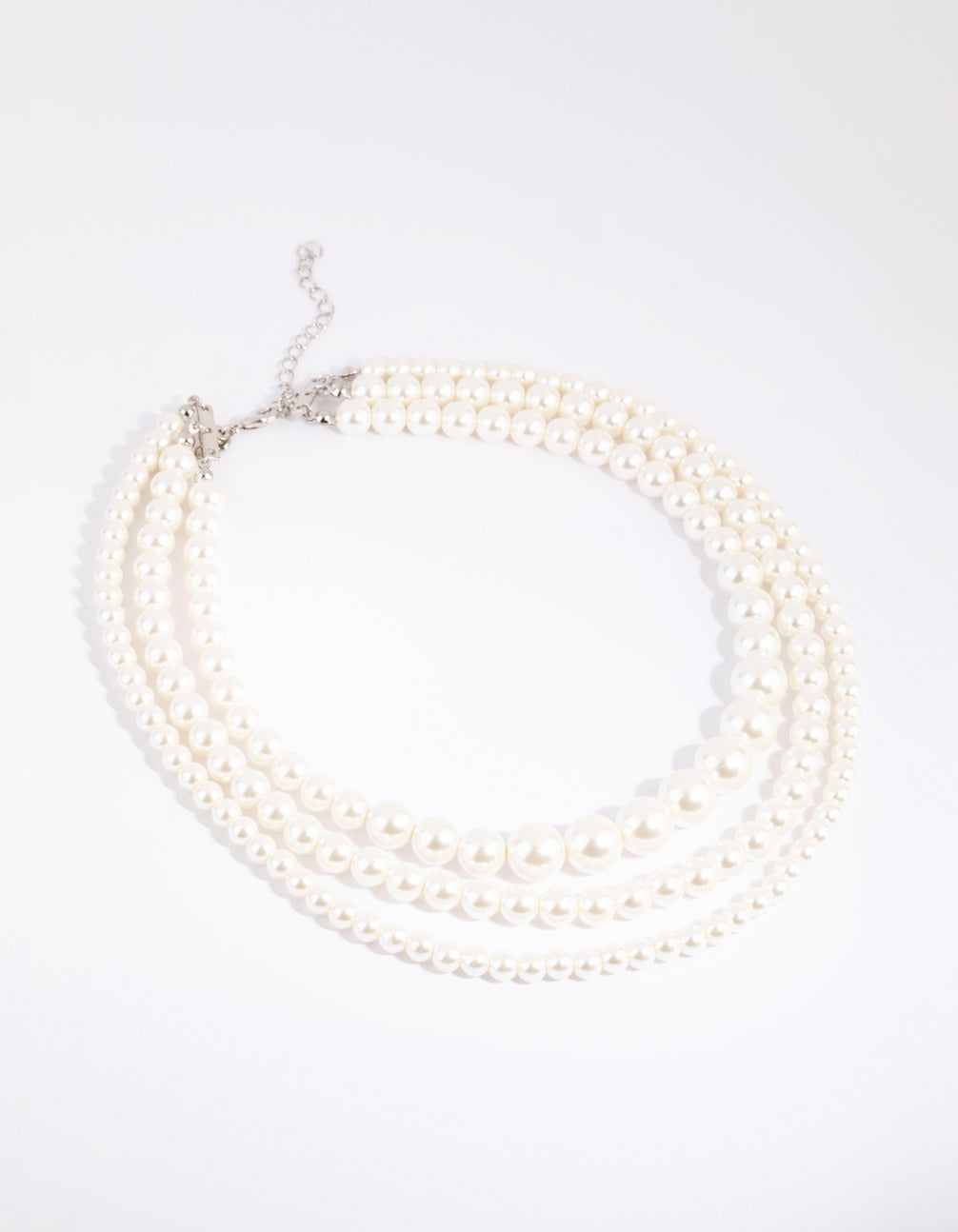 Silver Graduated Pearl Layered Necklace