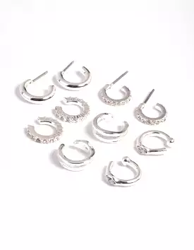 Silver Plated Diamante Hoops 5-Pack