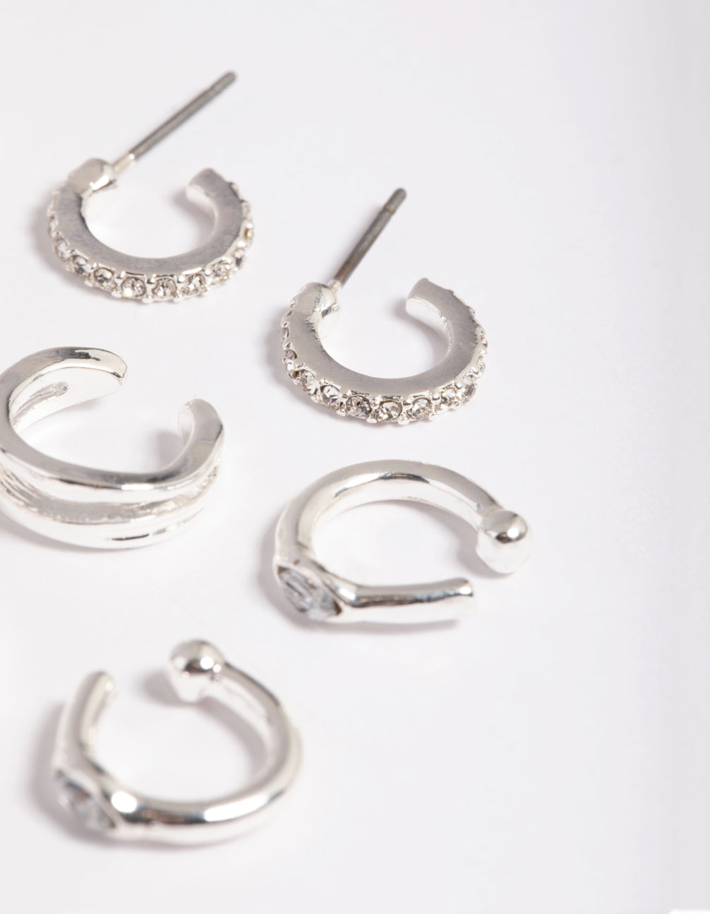 Silver Plated Diamante Hoops 5-Pack