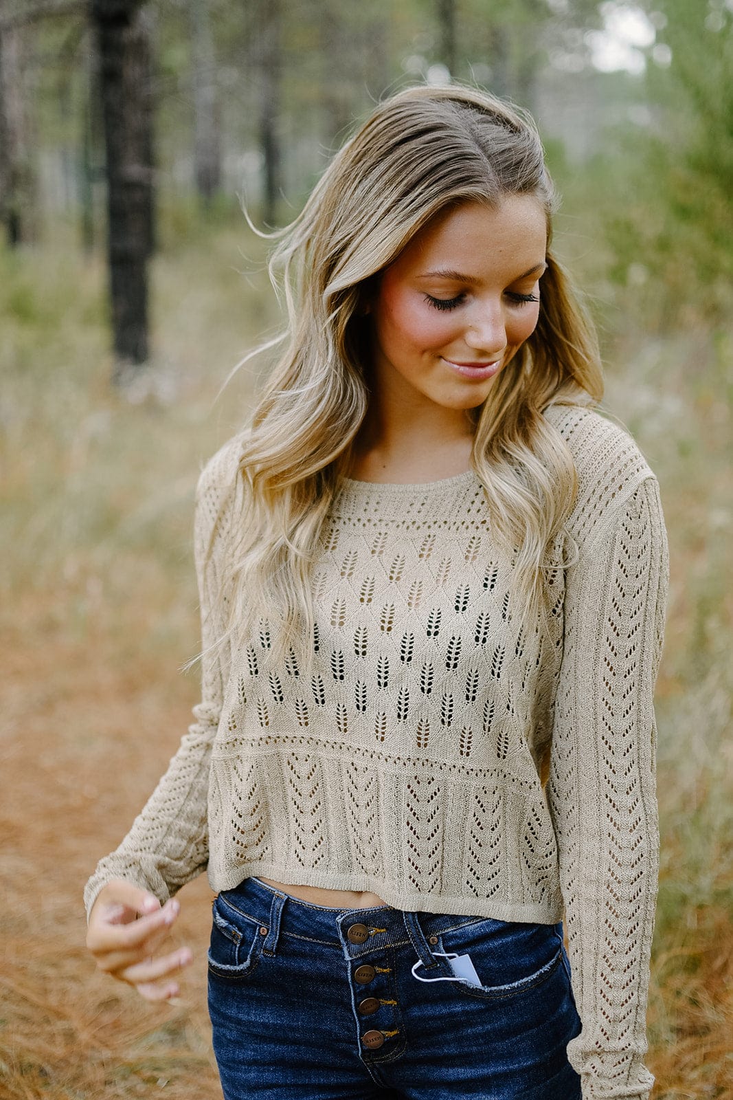 Taupe Crochet Long Sleeve Top