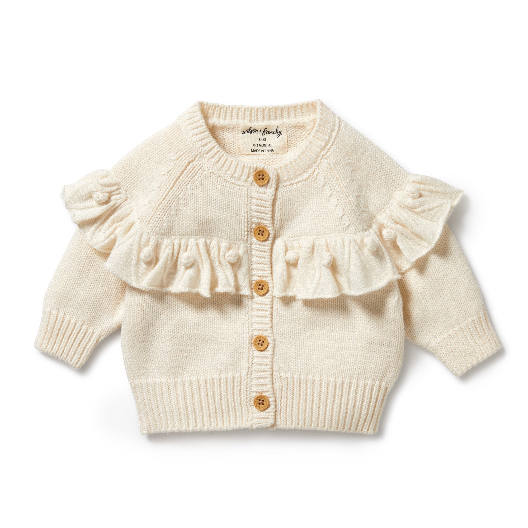 Wilson & Frenchy Knitted Ruffle Cardigan - Ecru