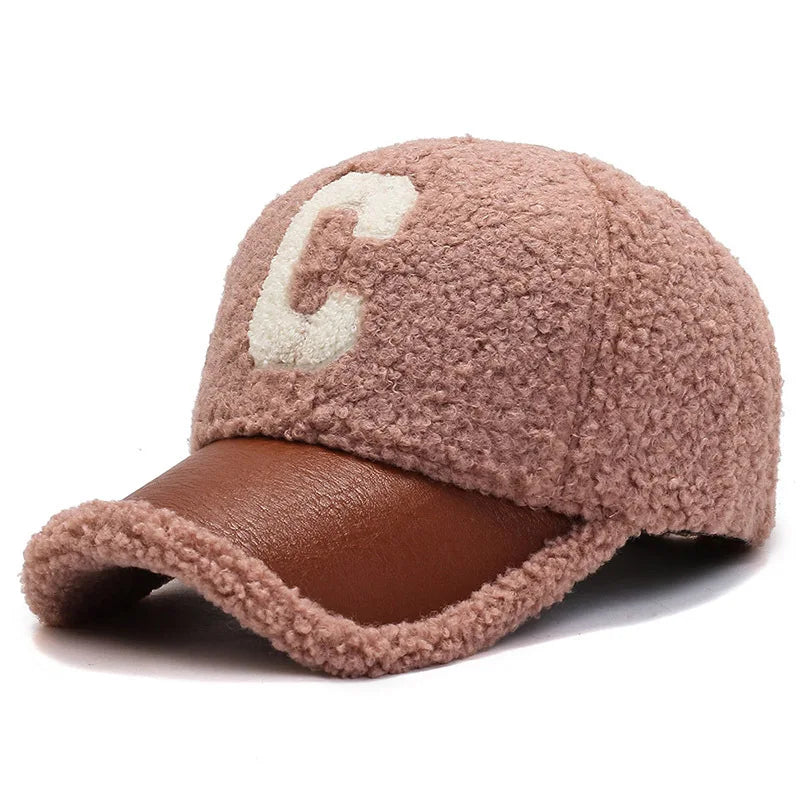 Winter Embroidery Lamb Wool Baseball Cap Teddy Cashmere Warm Cap