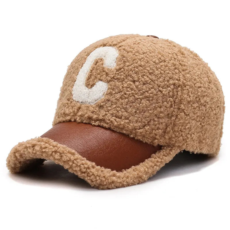 Winter Embroidery Lamb Wool Baseball Cap Teddy Cashmere Warm Cap