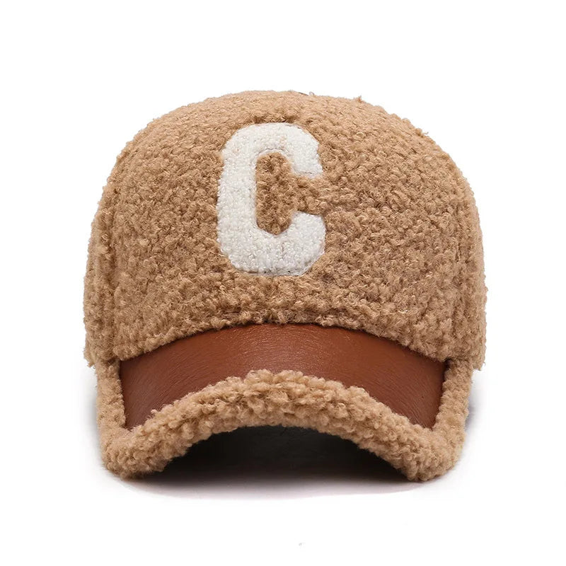 Winter Embroidery Lamb Wool Baseball Cap Teddy Cashmere Warm Cap