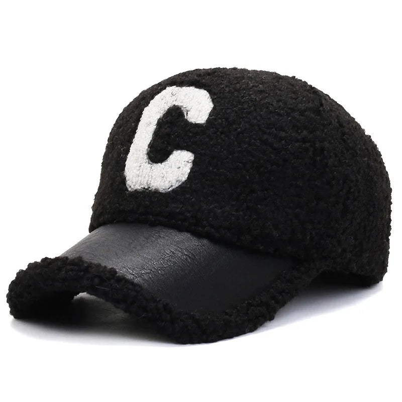 Winter Embroidery Lamb Wool Baseball Cap Teddy Cashmere Warm Cap