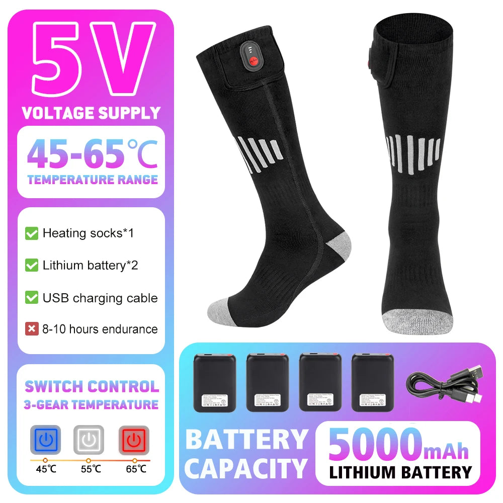 Winter Heated Socks Thermal Socks Recharge Electric Heating Ski Socks Thermal Heated Foot Warmer Ski Sports Cycling Camping