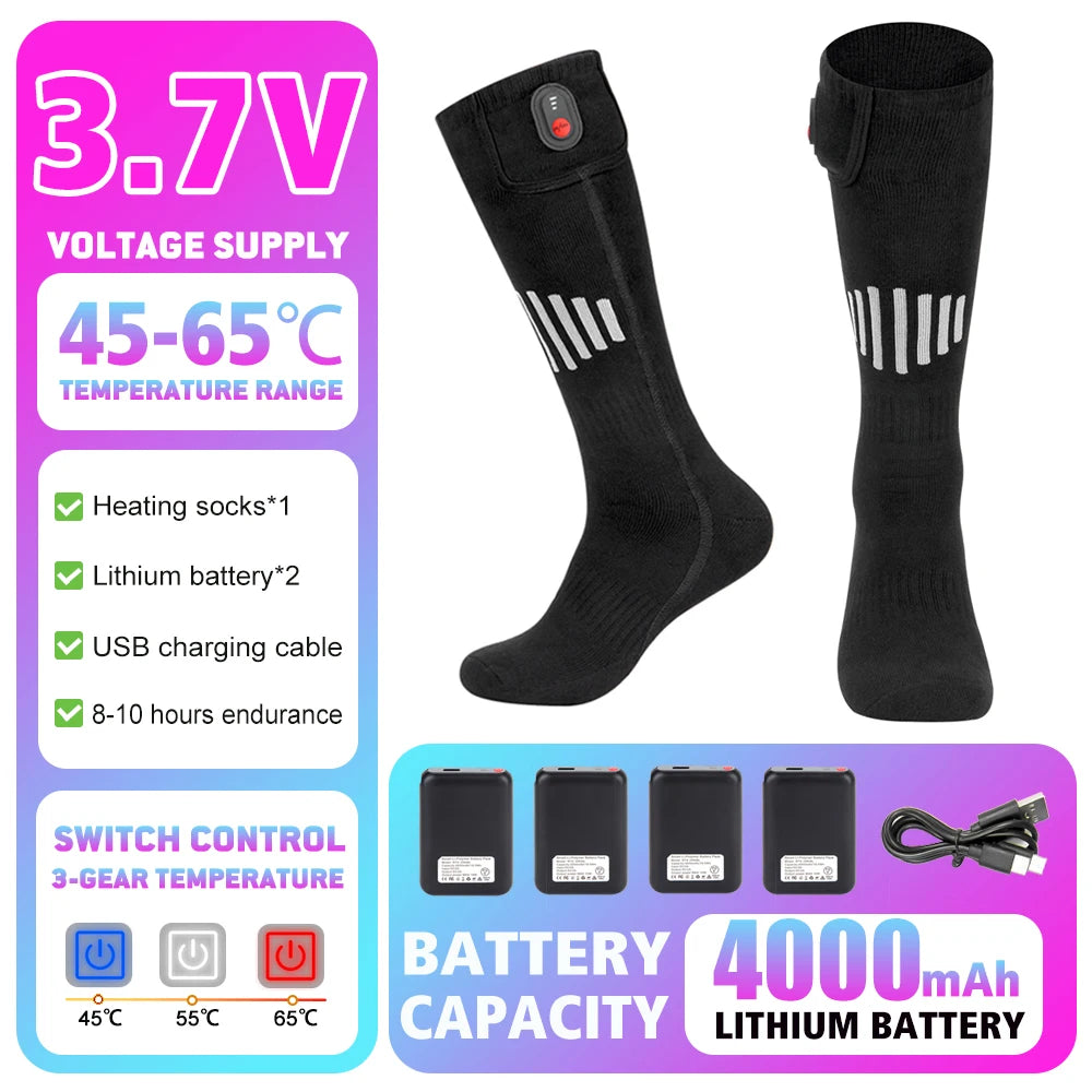 Winter Heated Socks Thermal Socks Recharge Electric Heating Ski Socks Thermal Heated Foot Warmer Ski Sports Cycling Camping