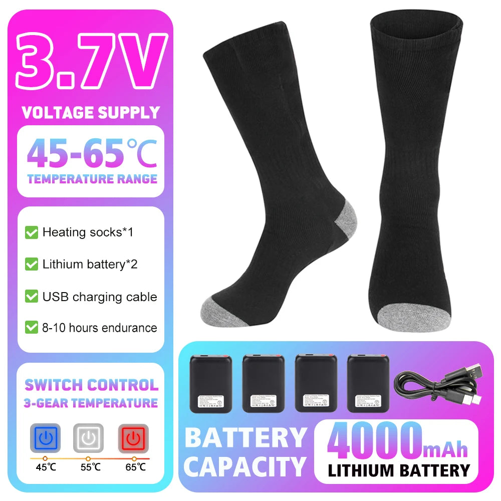 Winter Heated Socks Thermal Socks Recharge Electric Heating Ski Socks Thermal Heated Foot Warmer Ski Sports Cycling Camping