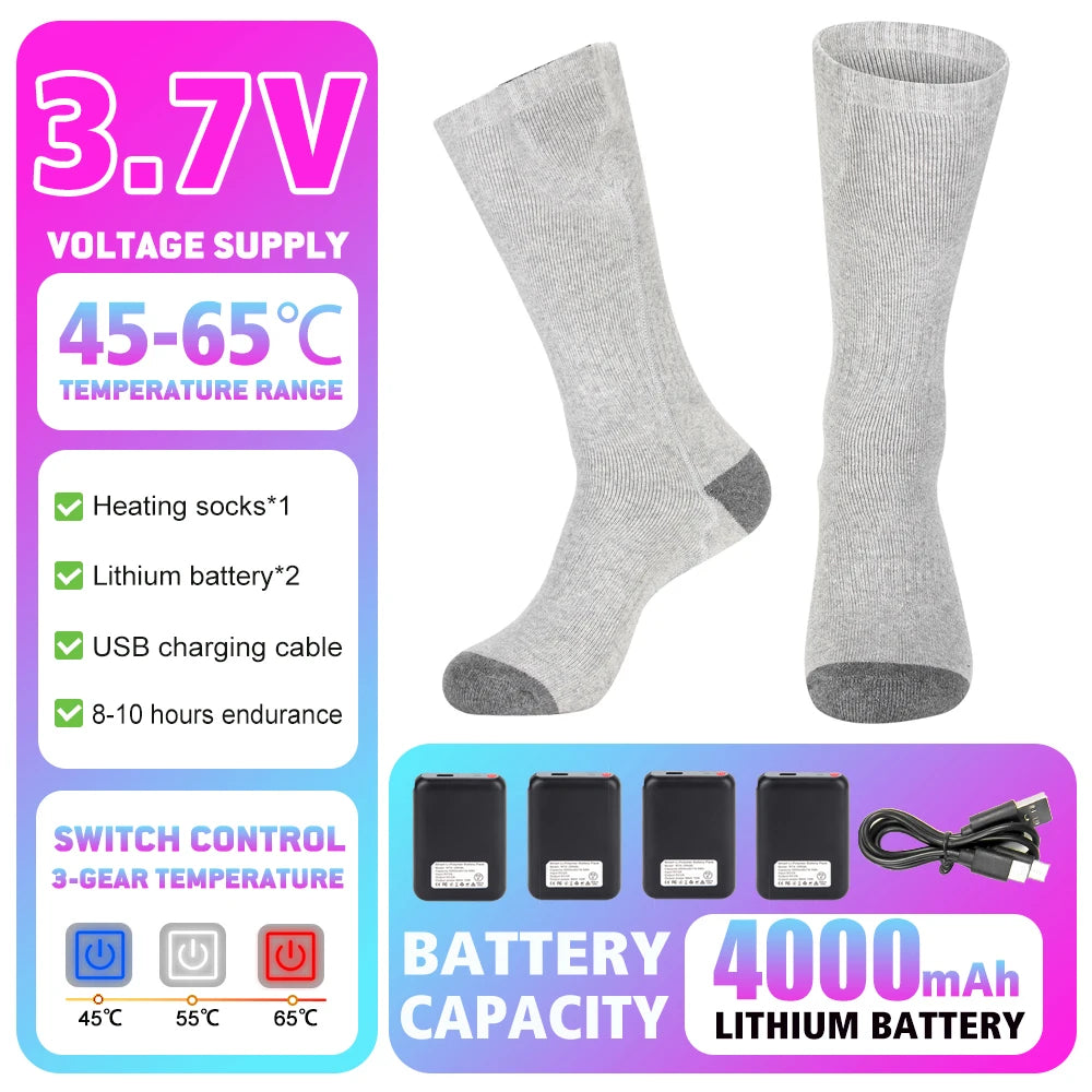 Winter Heated Socks Thermal Socks Recharge Electric Heating Ski Socks Thermal Heated Foot Warmer Ski Sports Cycling Camping