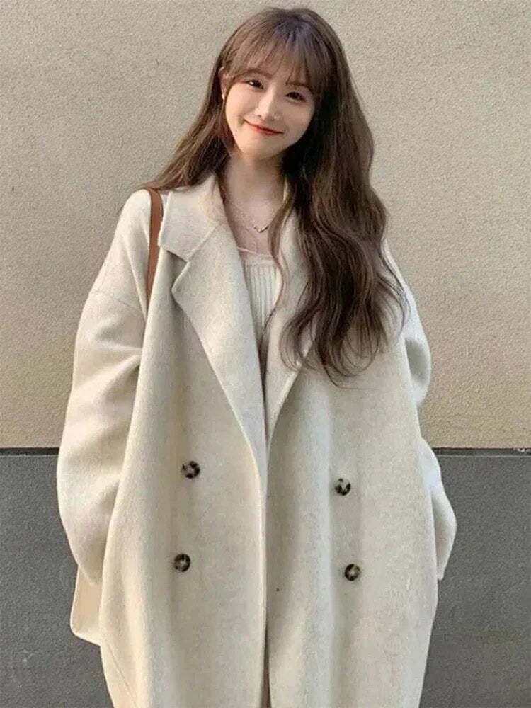 Women's Coats 2023 New in Vintage Loose Double Breasted Woolen Coats